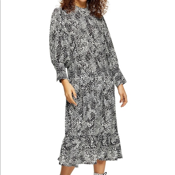 TOPSHOP Abstract Print Long Sleeve Midi Dress - Picture 1 of 2
